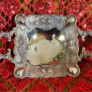 Elegant Silver Plated Tray with Intricate Design
